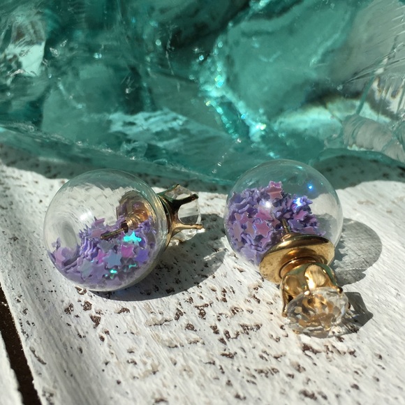 Purple Star Double Stud Earrings - Picture 4 of 8